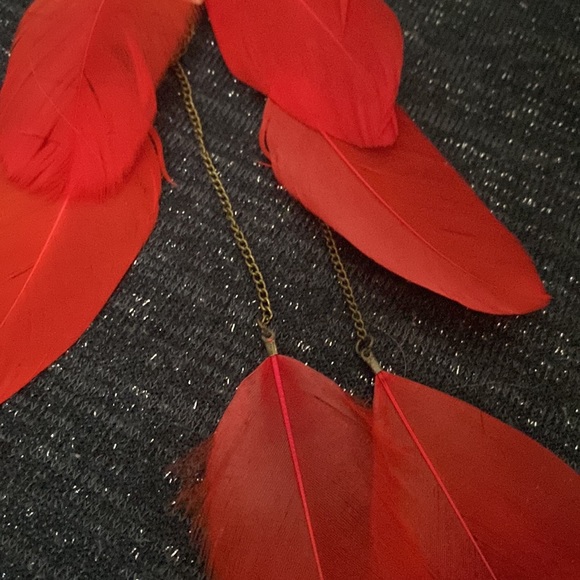 🆕Extra long 3 Red Feather 🪶 Fish hook Earrings - Picture 2 of 4
